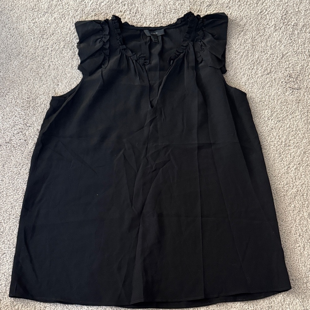 J.Crew Women's Black Ruffle Silk Blouse